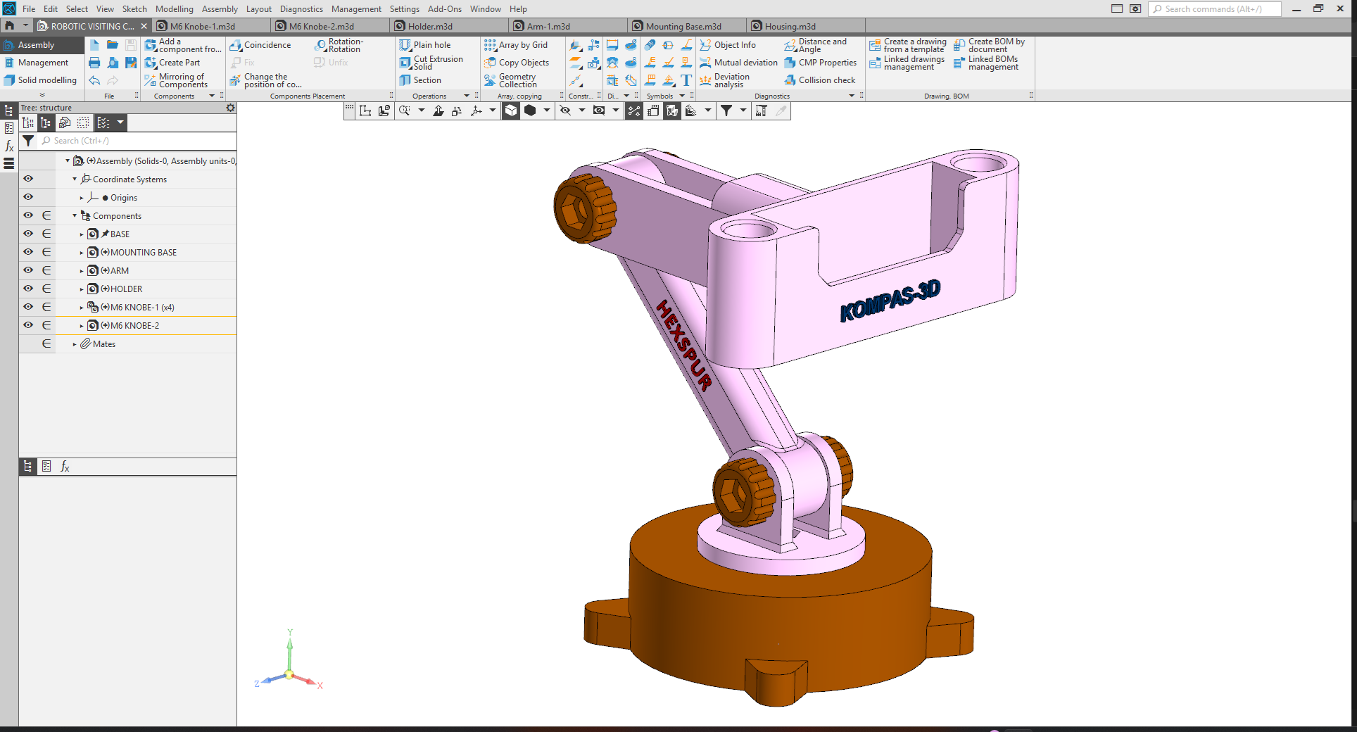 Robot arm assembly in KOMPAS-3D