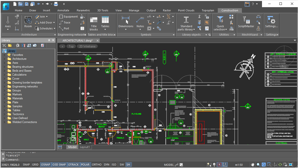 Architectural plan layout in nanoCAD Construction