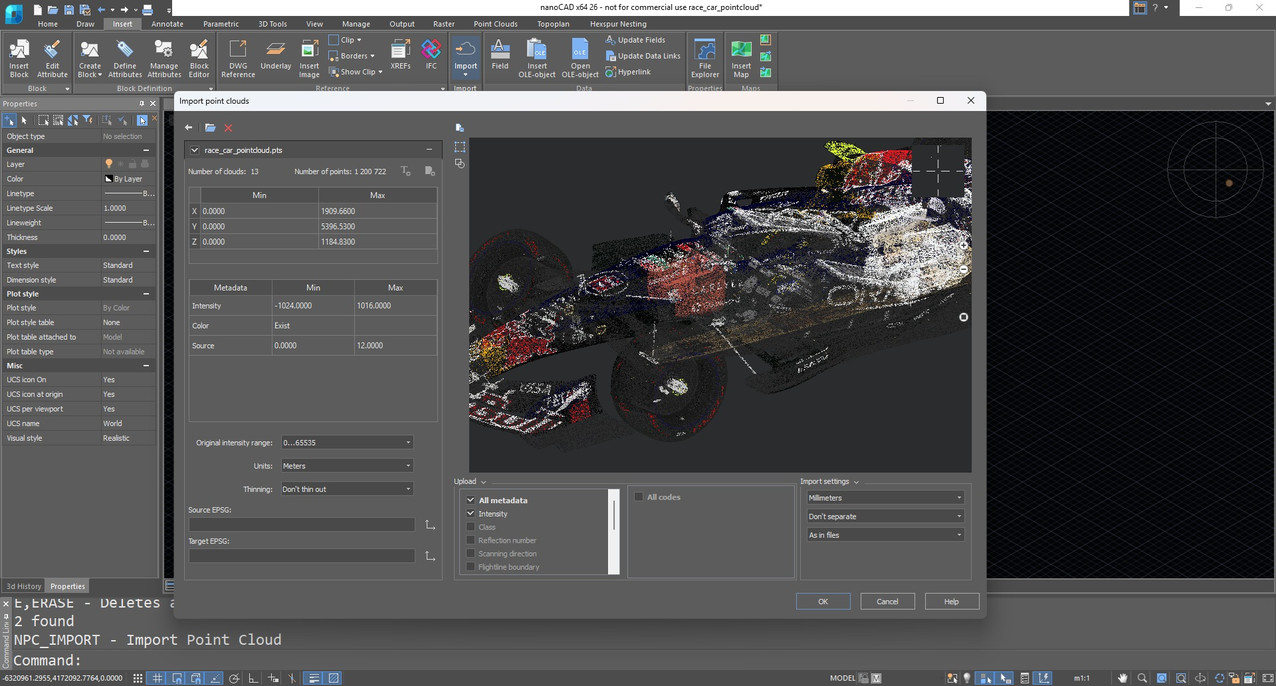Point cloud in nanoCAD